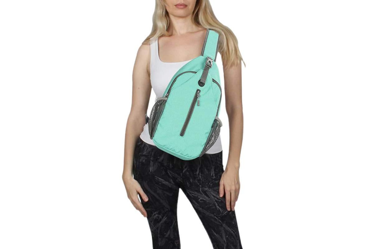 Water Resistant Crossbody Sling Backpack Sling Bag Travel Hiking Chest Bag Daypack - Mint - Image 2