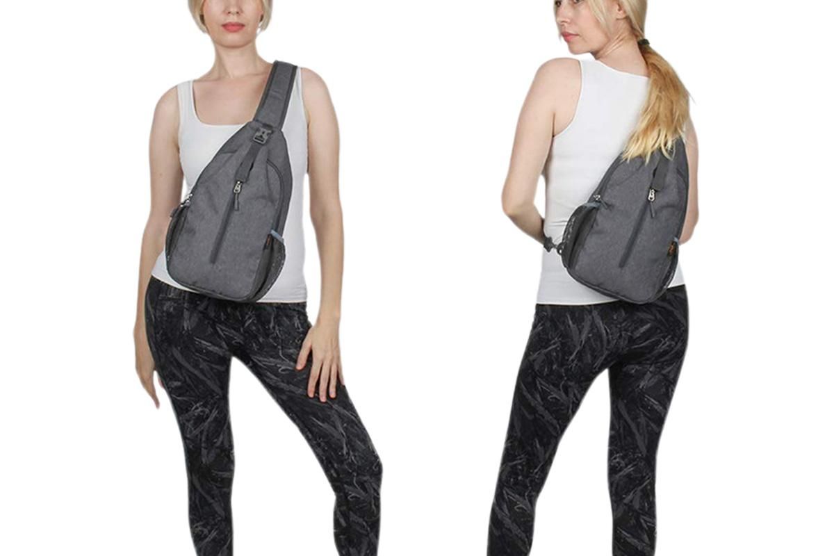 Water Resistant Crossbody Sling Backpack Sling Bag Travel Hiking Chest Bag Daypack - Dark Grey - Image 2
