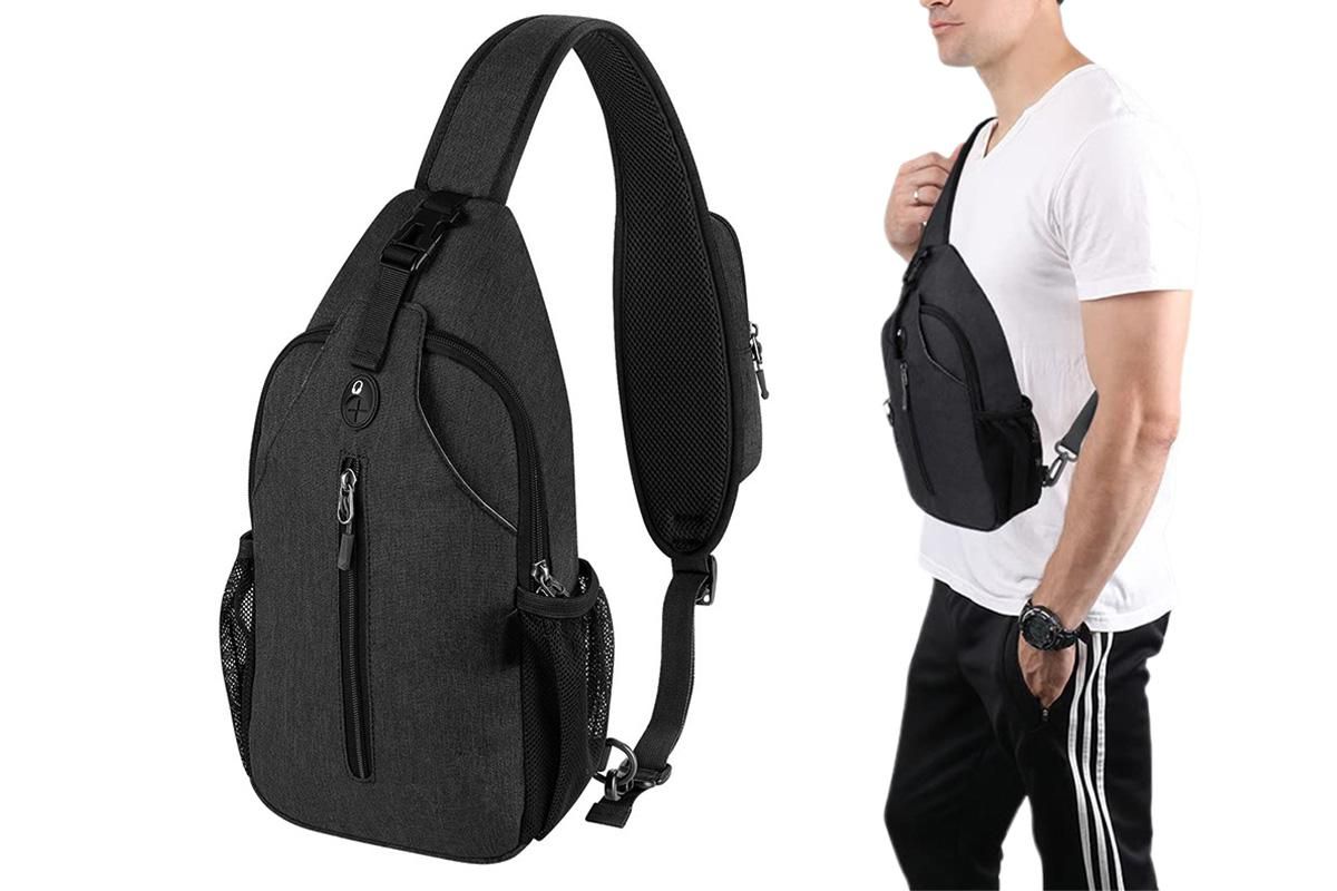 Water Resistant Crossbody Sling Backpack Sling Bag Travel Hiking Chest Bag Daypack - Black - Image 1
