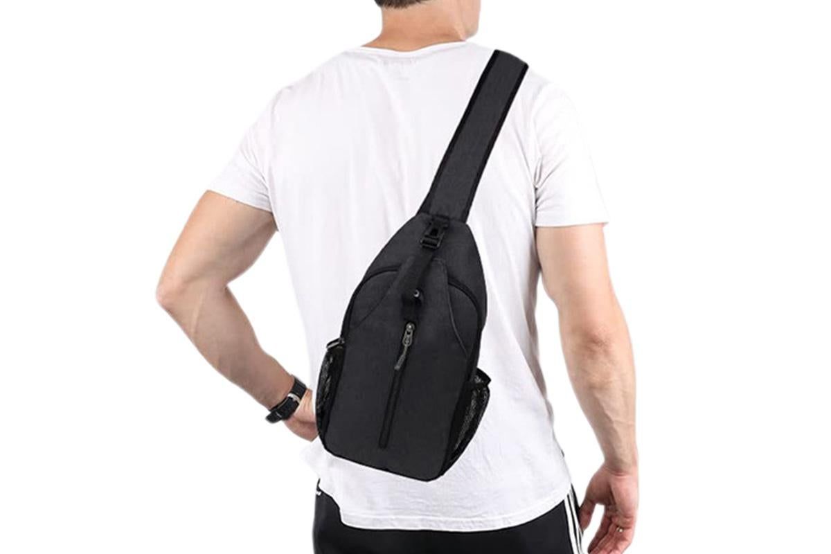 Water Resistant Crossbody Sling Backpack Sling Bag Travel Hiking Chest Bag Daypack - Black - Image 2
