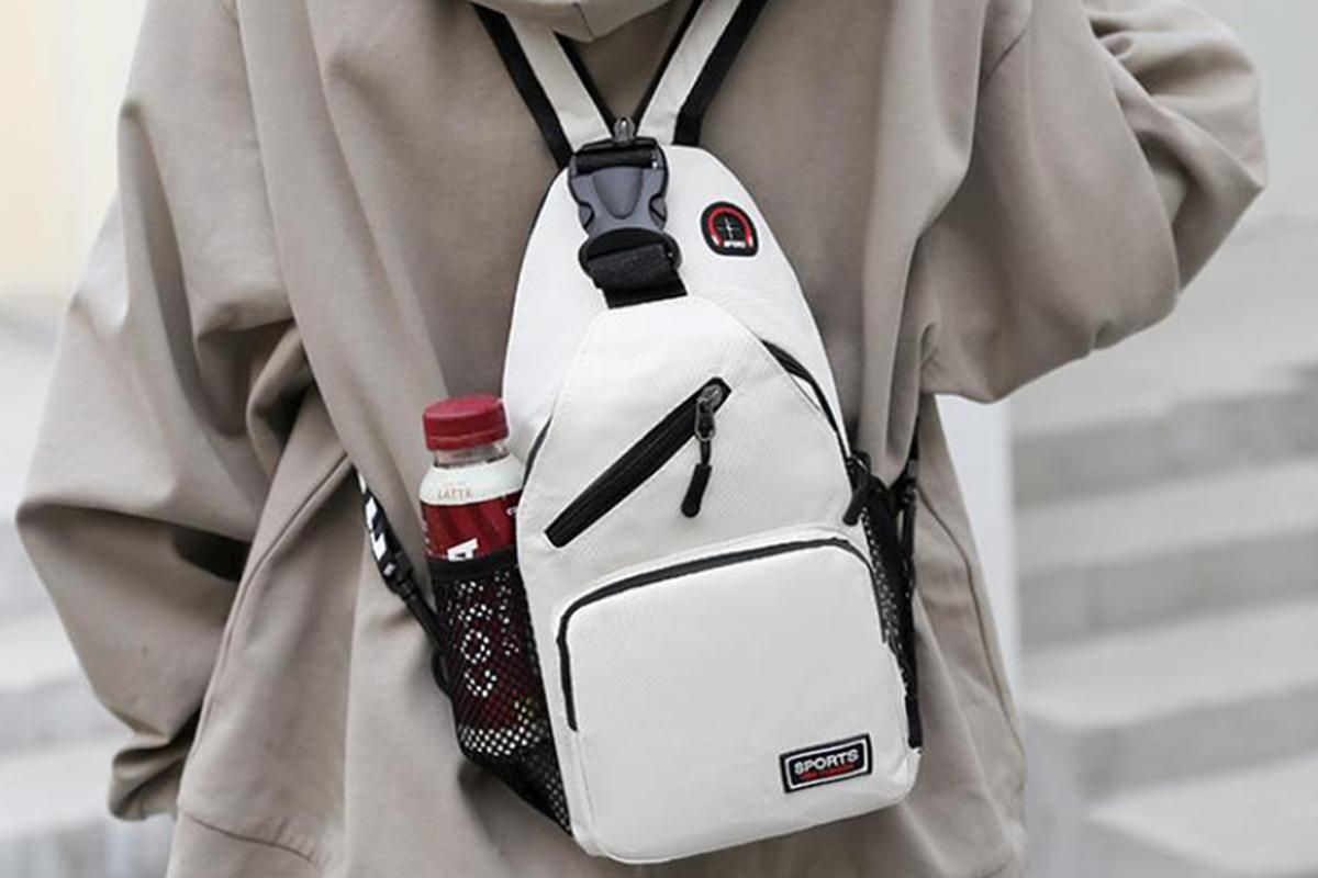 Water-resistant Chest Pack Outdoor Travel Shoulder Sling Backpack Crossbody Bag -White - Image 5