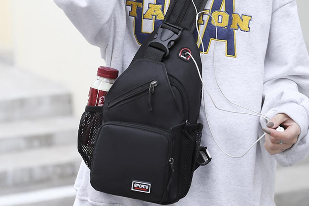 Water-resistant Chest Pack Outdoor Travel Shoulder Sling Backpack Crossbody Bag -Black - Image 3