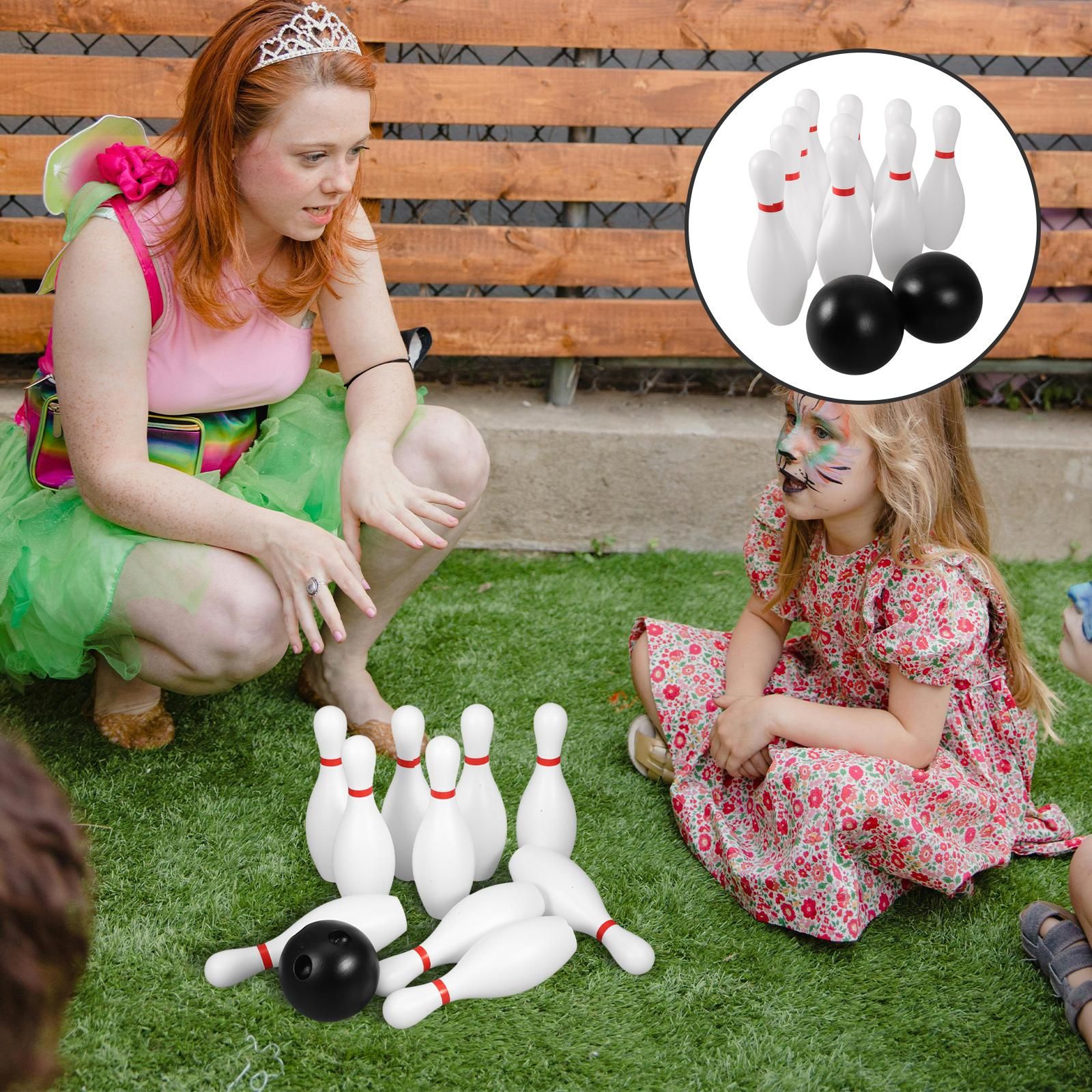 1 Set Miniature Bowling Balls: 5.9inch Plastic Bowling Pins With 2.7 Inch Black Balls - Indoors Sports Toy For - Image 2