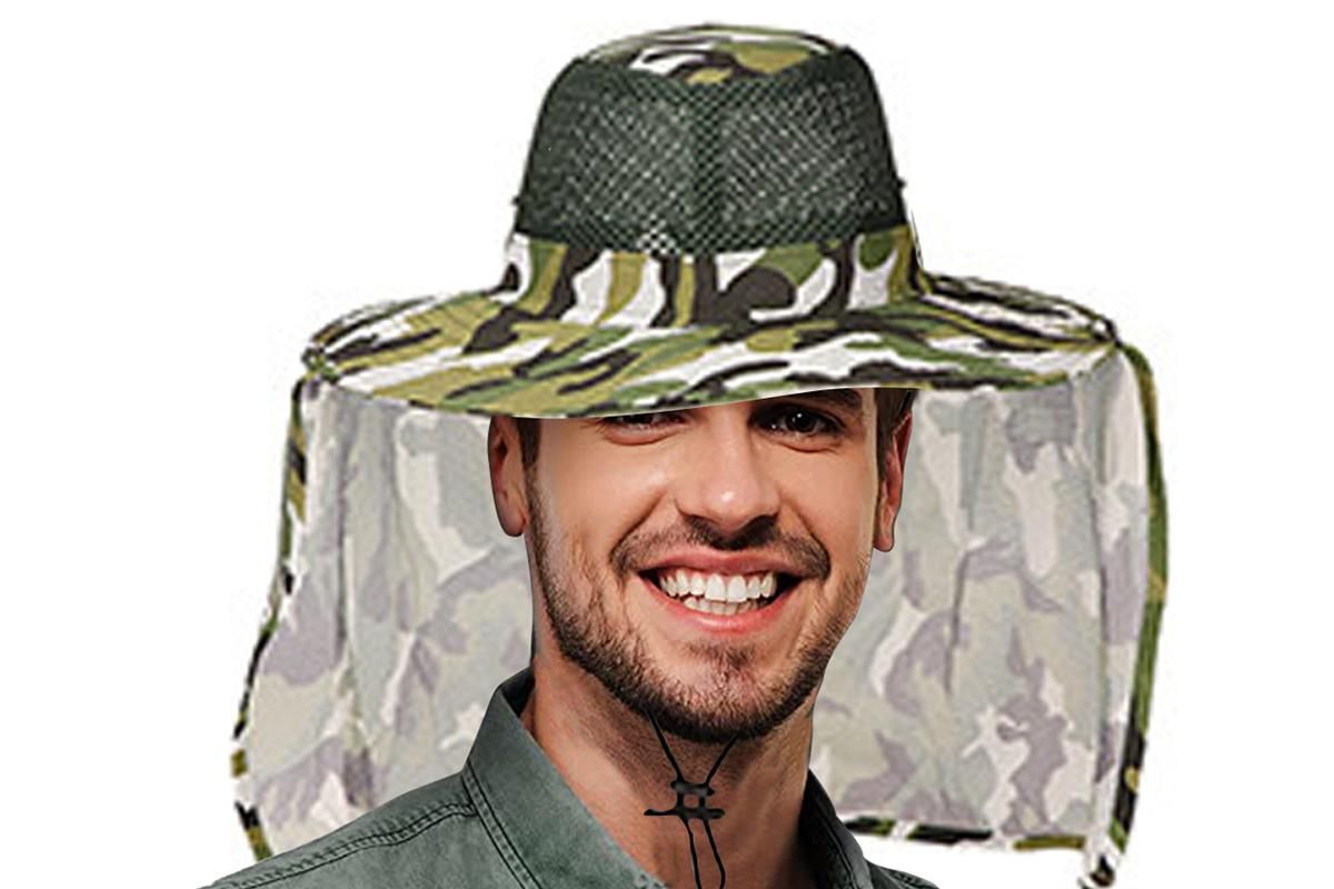 Adult Camouflage Bucket Hat Breathable Mesh Mountaineering Hat Wide Brim Fishing Cap Sun Shade Hat with Neck Flap(Brown) - Image 2