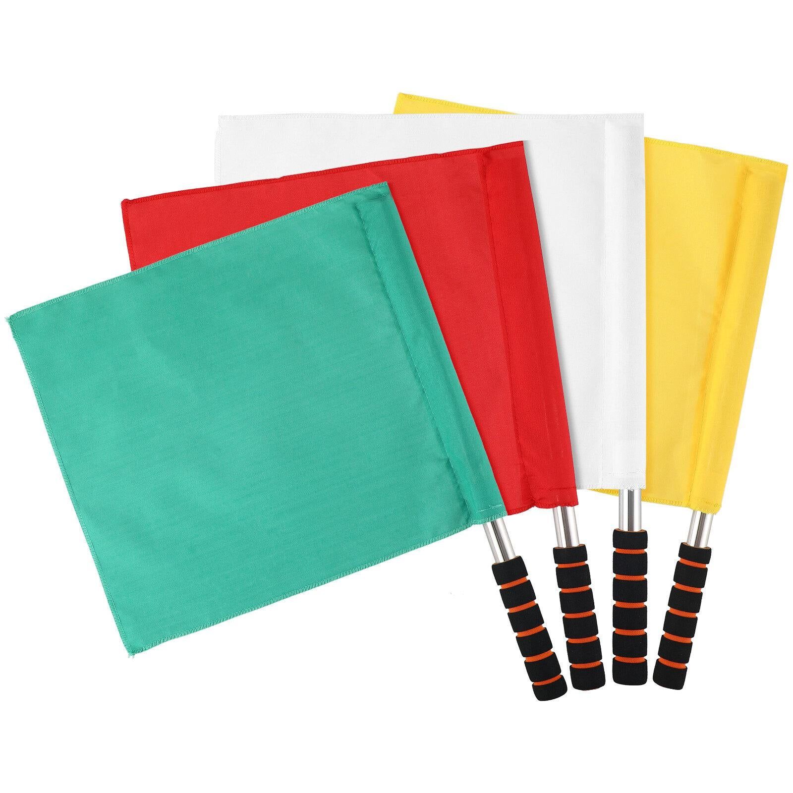 4pcs Hand Signal Flags Match Referee Flag Stainless Steel Pole Command Flag (Yellow, Red, Green, White) - Image 1