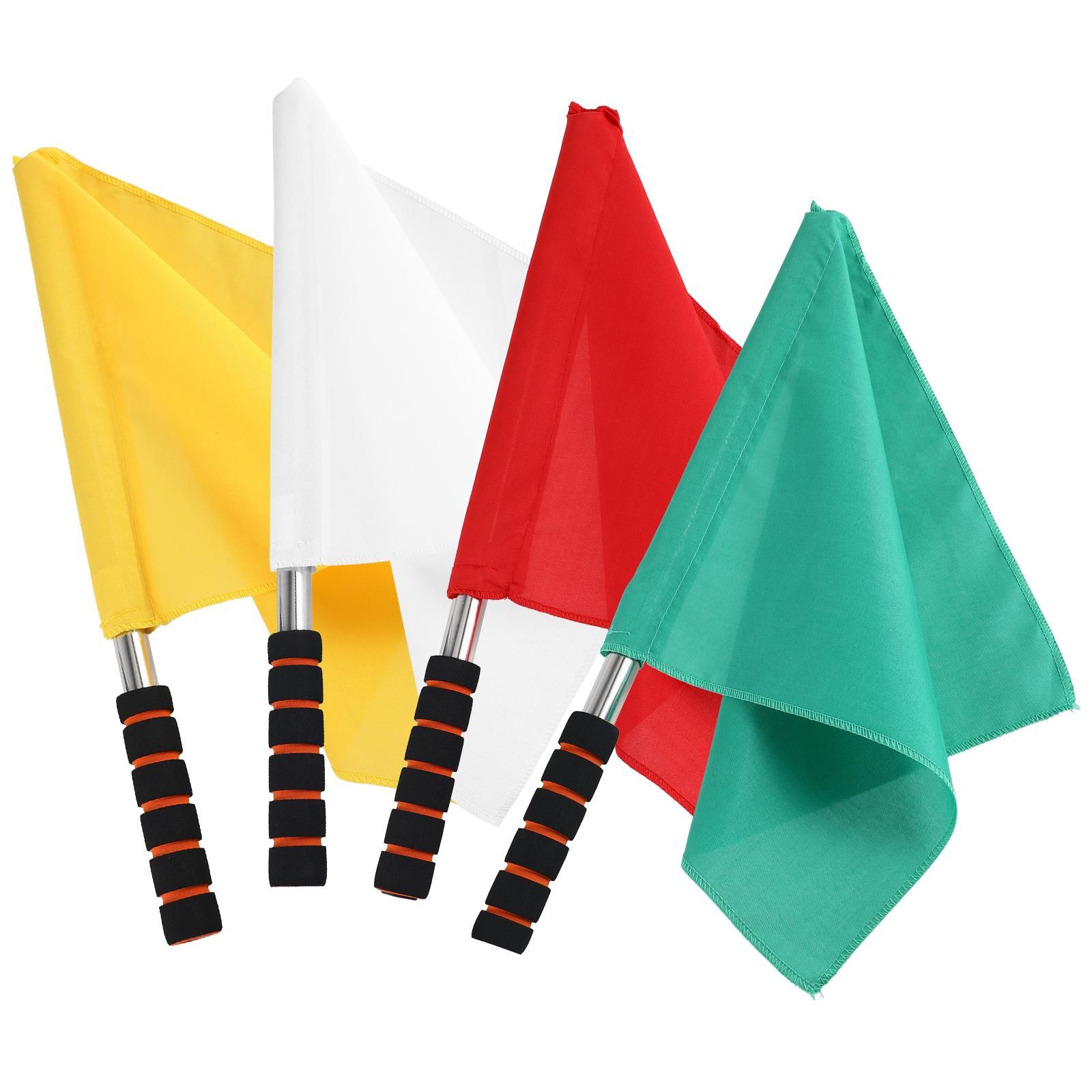 4pcs Hand Signal Flags Match Referee Flag Stainless Steel Pole Command Flag (Yellow, Red, Green, White) - Image 3