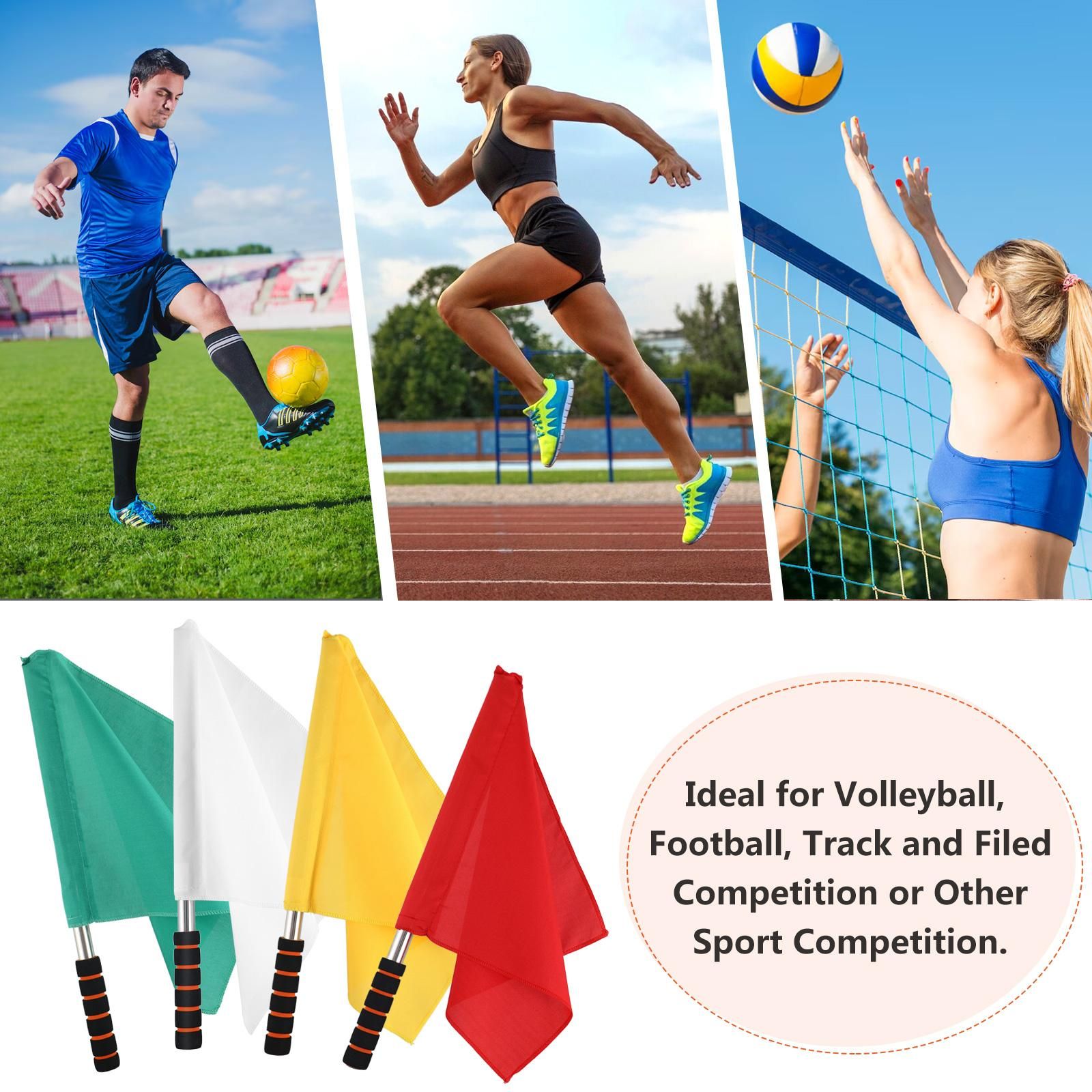 4pcs Hand Signal Flags Match Referee Flag Stainless Steel Pole Command Flag (Yellow, Red, Green, White) - Image 7