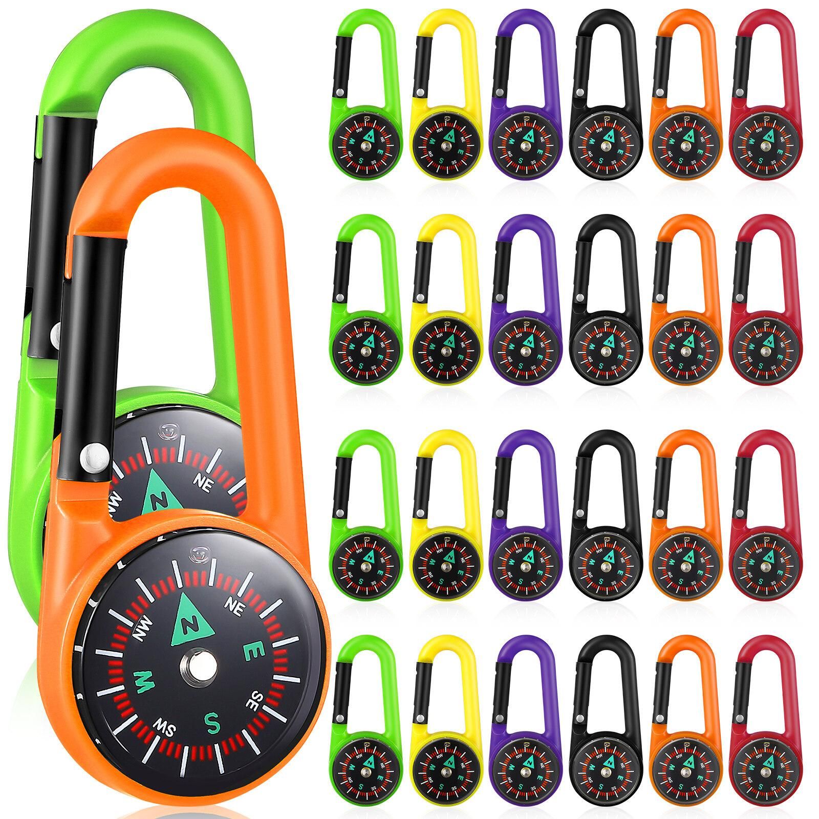 24 Pcs Compass Carabiners Clip-on Self Locking Keychains for Outdoor Hiking Camping - Image 1
