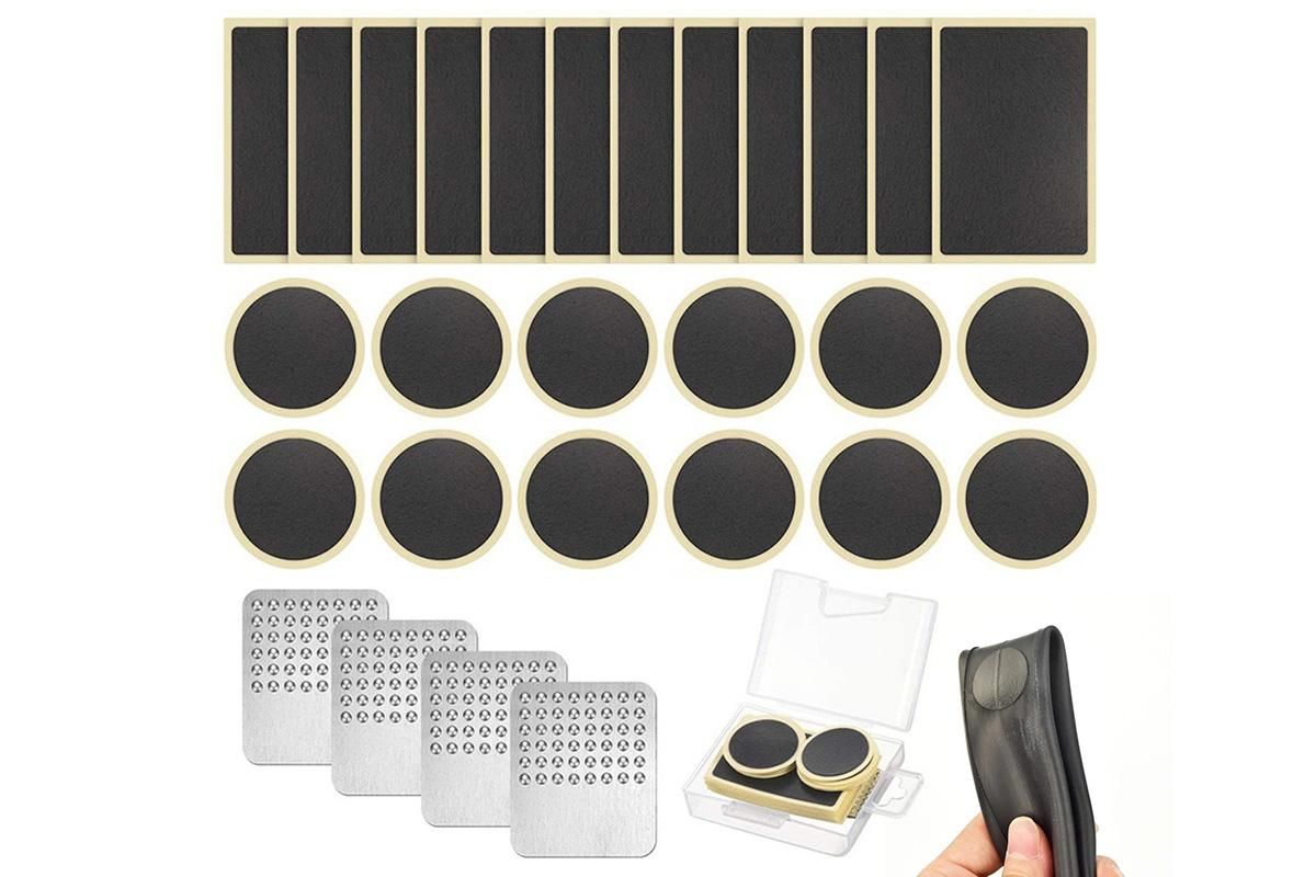 24Pcs Bike Tire Patch Kit with 4 Metal Rasps No Glue Needed for Bicycle Inner Tube Repair - Image 1