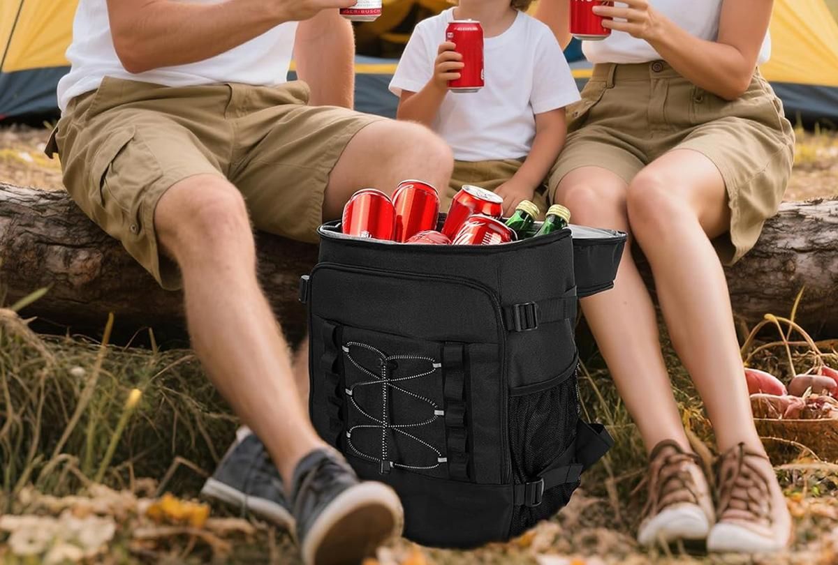 25L Insulated Cooler Backpack Freshness Preservation Backpack For Beach Travel - Black - Image 5