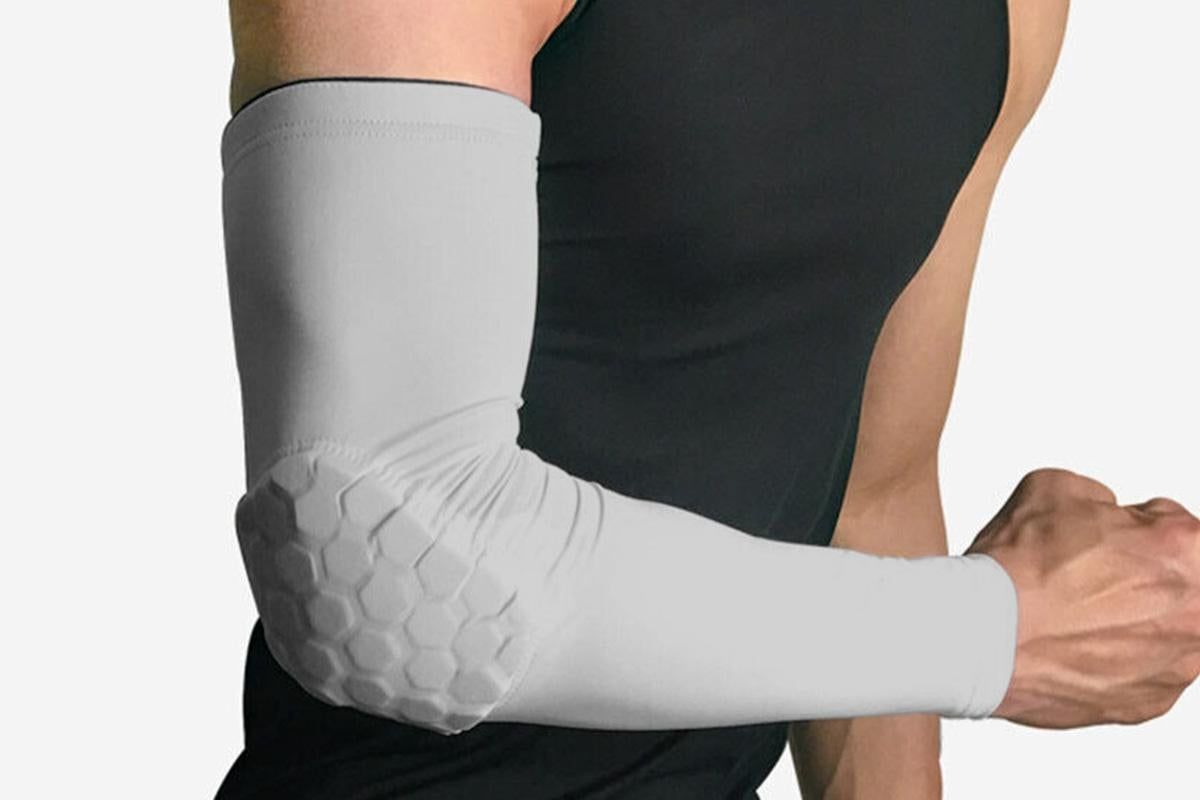 2 Pcs Tennis Elbow Compression Support Sleeve for Golfers Elbow Pain Relief Workout Weightlifting Elbow Brace with Honeycomb Lining -Light Gray / XL - Image 3