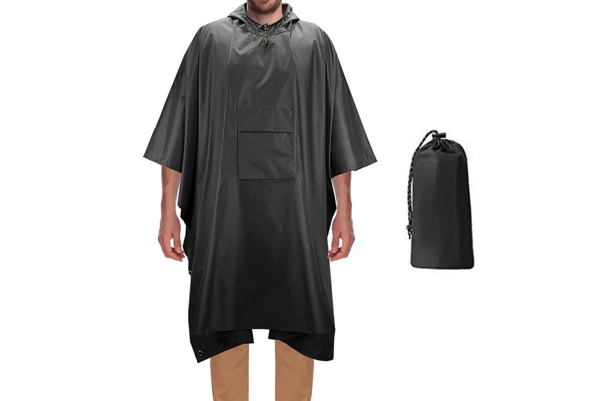 3 in 1 Portable Rain Poncho Waterproof Lightweight Emergency Raincoat with Pocket - Black - Image 1