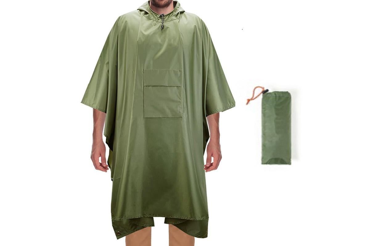 3 in 1 Portable Rain Poncho Waterproof Lightweight Emergency Raincoat with Pocket - Army Green - Image 1