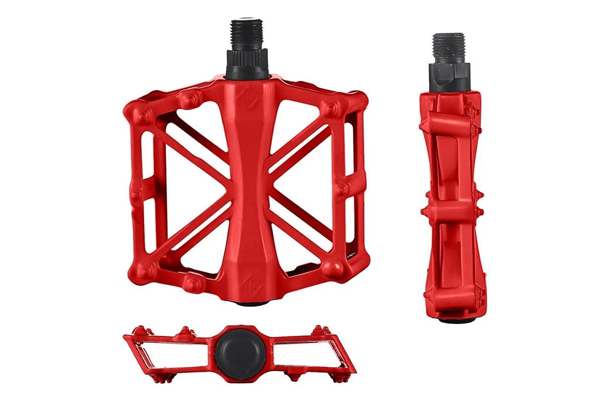 Aluminum Alloy Bike Pedals Wide Platform Lightweight Bicycle Pedals for MTB Road Bikes - Red - Image 3