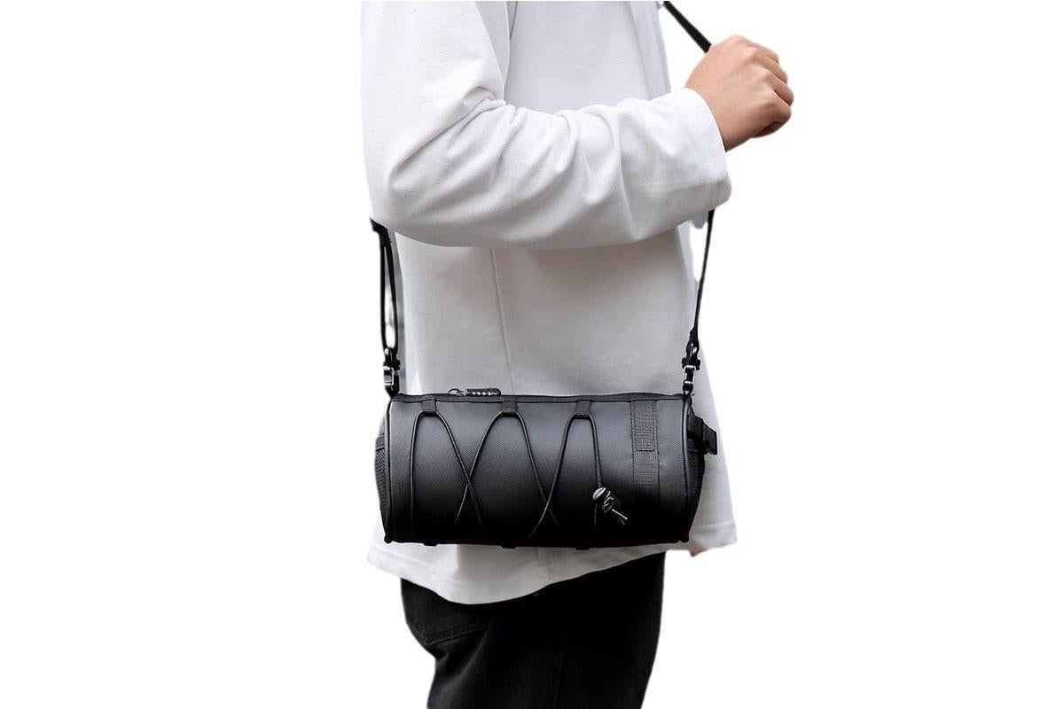 Bike Handlebar Bag Front Bike Bags Handlebar Storage Pouch Pack with Shoulder Strap - Black - Image 3