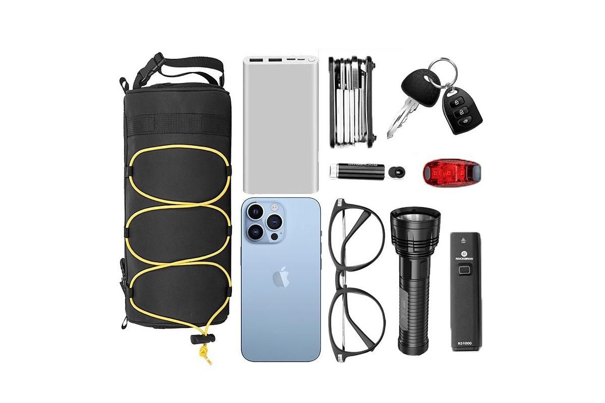 Bike Handlebar Bag Front Bike Bags Handlebar Storage Pouch Pack with Shoulder Strap - Black - Image 4