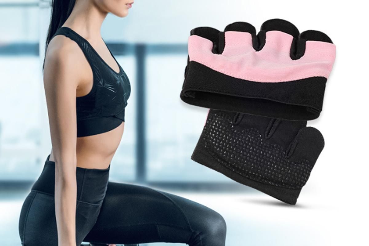 Breathable Workout Gloves Silicone Grip Half-Finger Gym Gloves for Weightlifting & Yoga - Pink & L - Image 4