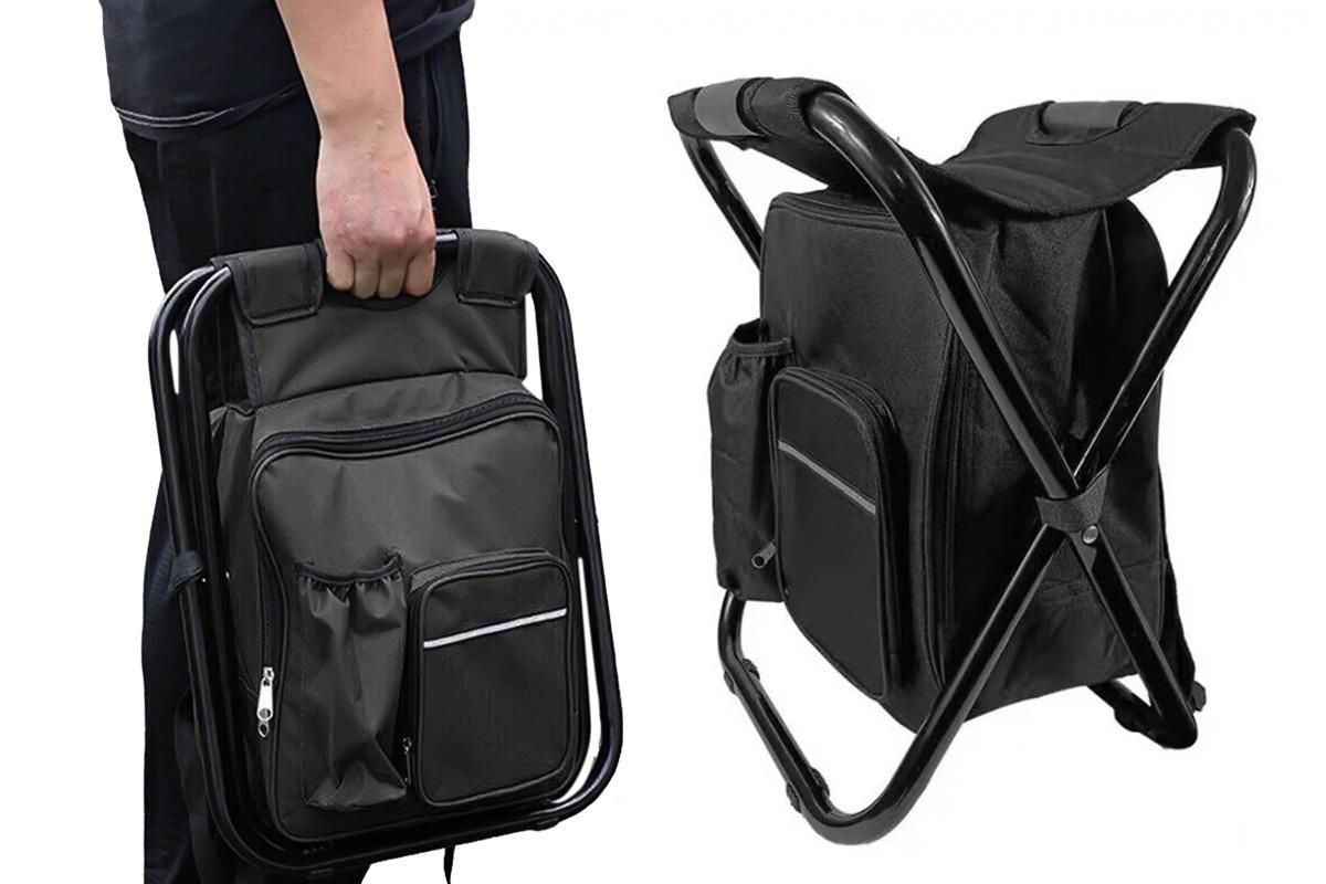 Portable Cooler Stool Multi-Function Folding Fishing Chair - Black - Image 1
