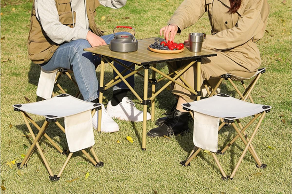 Portable Folding Camping Stool for Fishing Hiking Camping Seat with Carry Bag -Beige / L - Image 4