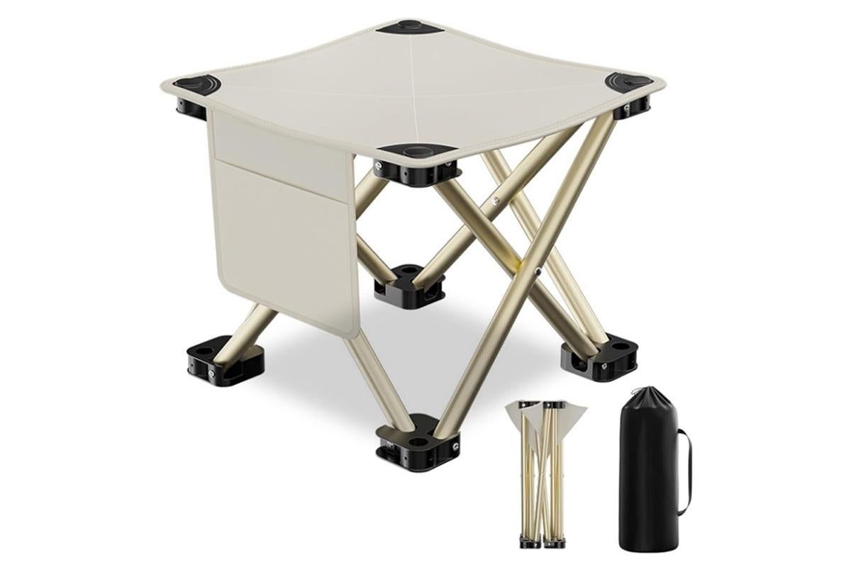 Portable Folding Camping Stool for Fishing Hiking Camping Seat with Carry Bag -Beige / L - Image 6