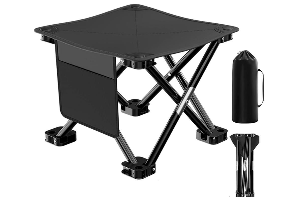 Portable Folding Camping Stool for Fishing Hiking Camping Seat with Carry Bag -Black / L - Image 1