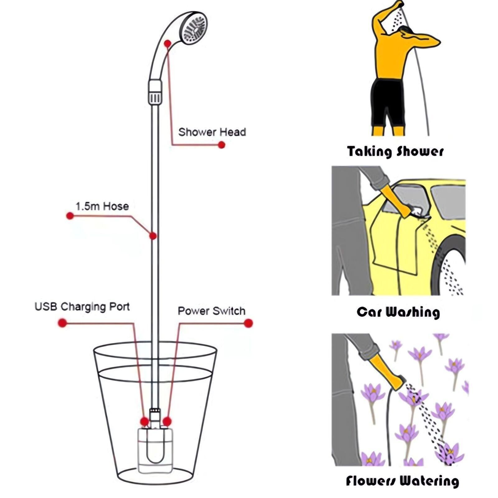 Portable Camping Mobile Shower USB Rechargeable Electric Shower Pump Outdoor - Image 3
