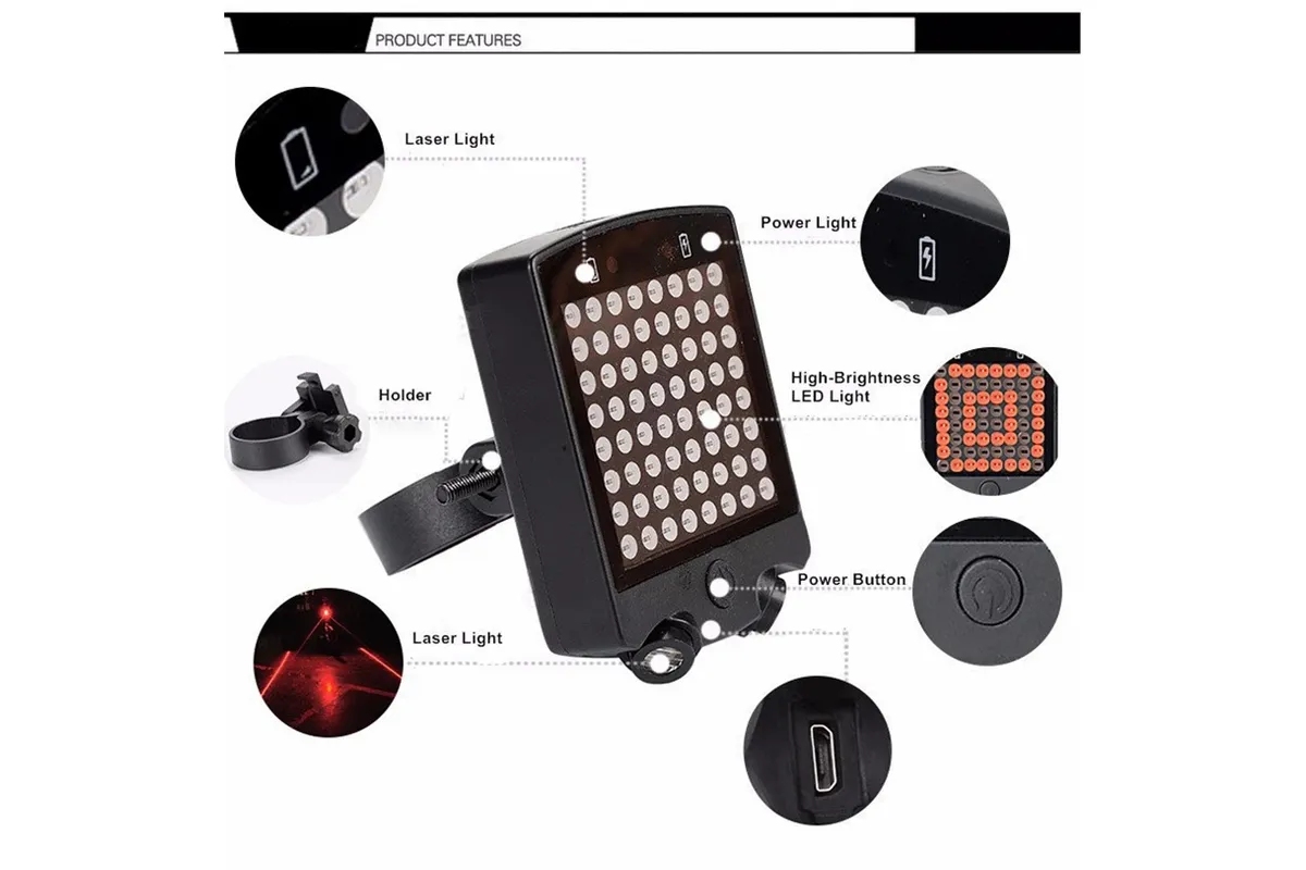 USB Rechargeable Bike Tail Light Smart Bicycle Turn Signal Lights - Image 4