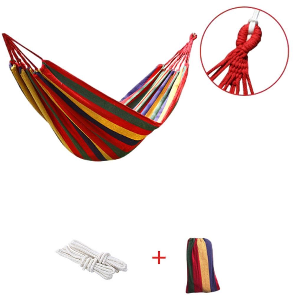 Striped Hanging Hammock 185 x 80cm Swing Single People Swing Heavy Duty Camping Hammock-Red - Image 1