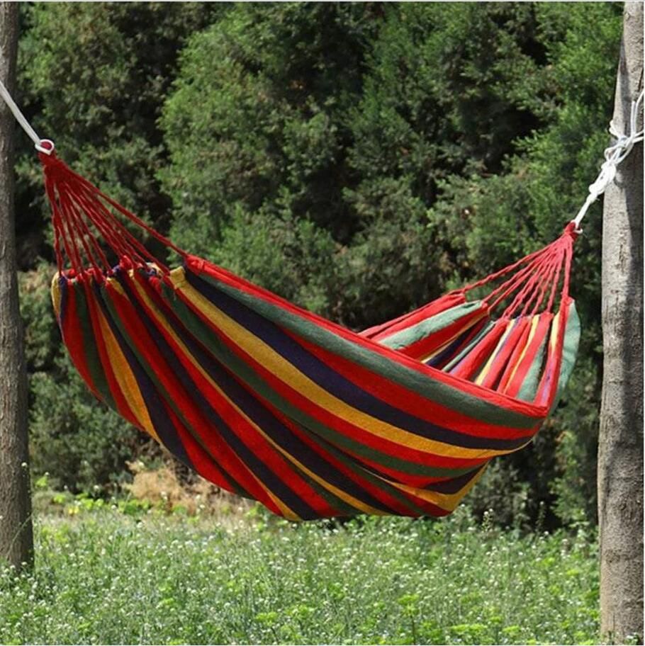 Striped Hanging Hammock 185 x 80cm Swing Single People Swing Heavy Duty Camping Hammock-Red - Image 2