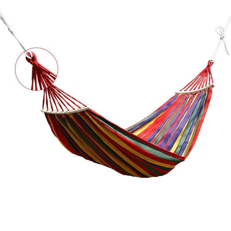 Striped Hanging Hammock 185 x 80cm Swing Single People Swing Heavy Duty Camping Hammock-Red - Image 3