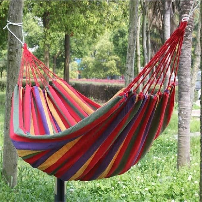 Striped Hanging Hammock 185 x 80cm Swing Single People Swing Heavy Duty Camping Hammock-Red - Image 5
