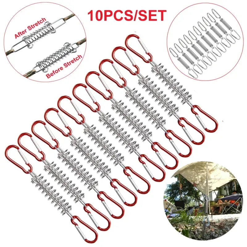 10Pcs Tent Wind Rope Spring Buckle Tent Tensioner Camping Deck Pegs Carabiner Clips Awning Tightener Fixed Hook - Image 2