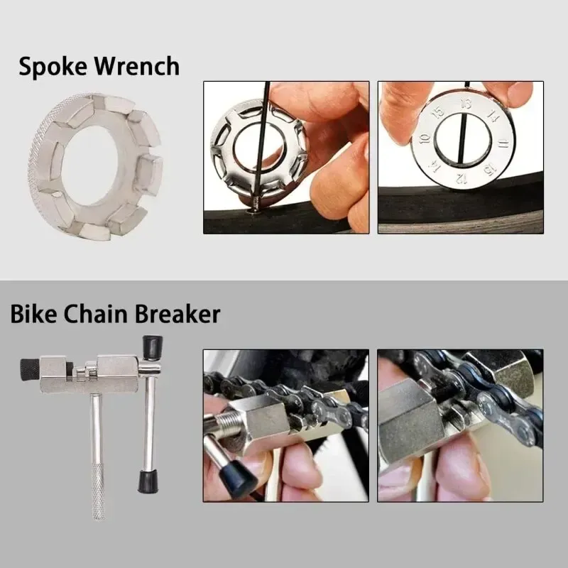 6 Pcs Bike Tool Kit For Mountain Bike With 3-in-1 Cassette Remover Wrench Chain Breaker - 6 Pcs Set - Image 2