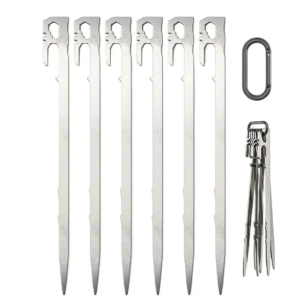 6Pcs Camping Tent Stakes 28cm Stainless Steel Canopy Tent Pegs Garden Ground Nail Beach Awnings Hammock Trampoline Accessories - Image 1