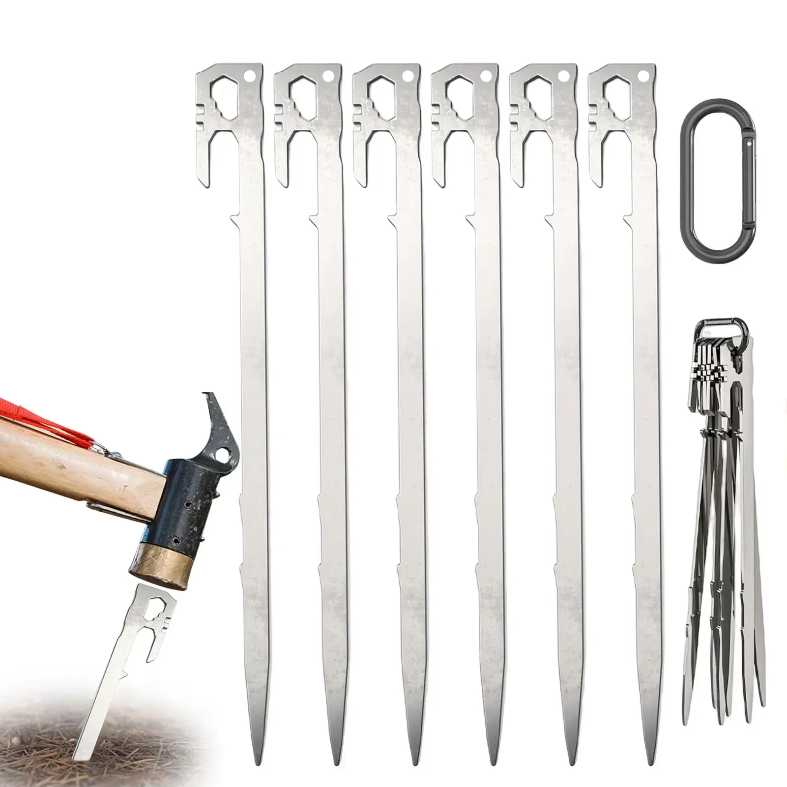 6Pcs Camping Tent Stakes 28cm Stainless Steel Canopy Tent Pegs Garden Ground Nail Beach Awnings Hammock Trampoline Accessories - Image 2