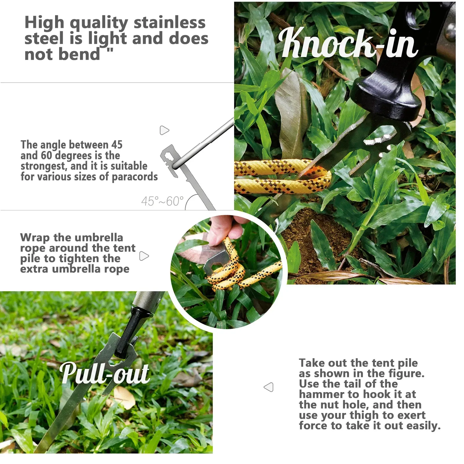 6Pcs Camping Tent Stakes 28cm Stainless Steel Canopy Tent Pegs Garden Ground Nail Beach Awnings Hammock Trampoline Accessories - Image 5