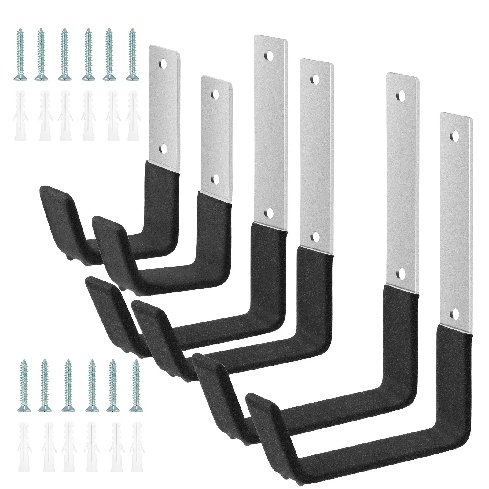 6Pcs Garage Utility Hook Wall Mount Bicycle Hook Stand 50lbs Support Capacity Anti-Slip Coating Storage Hanger Kits - 6pcs S And M And L - Image 1