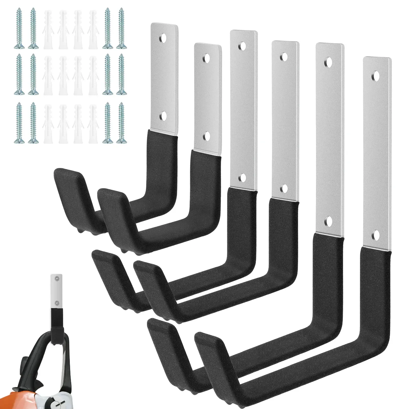 6Pcs Garage Utility Hook Wall Mount Bicycle Hook Stand 50lbs Support Capacity Anti-Slip Coating Storage Hanger Kits - 6pcs S And M And L - Image 2