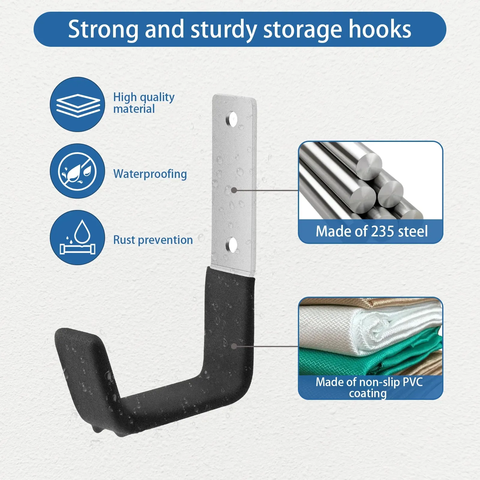 6Pcs Garage Utility Hook Wall Mount Bicycle Hook Stand 50lbs Support Capacity Anti-Slip Coating Storage Hanger Kits - 6pcs S And M And L - Image 3