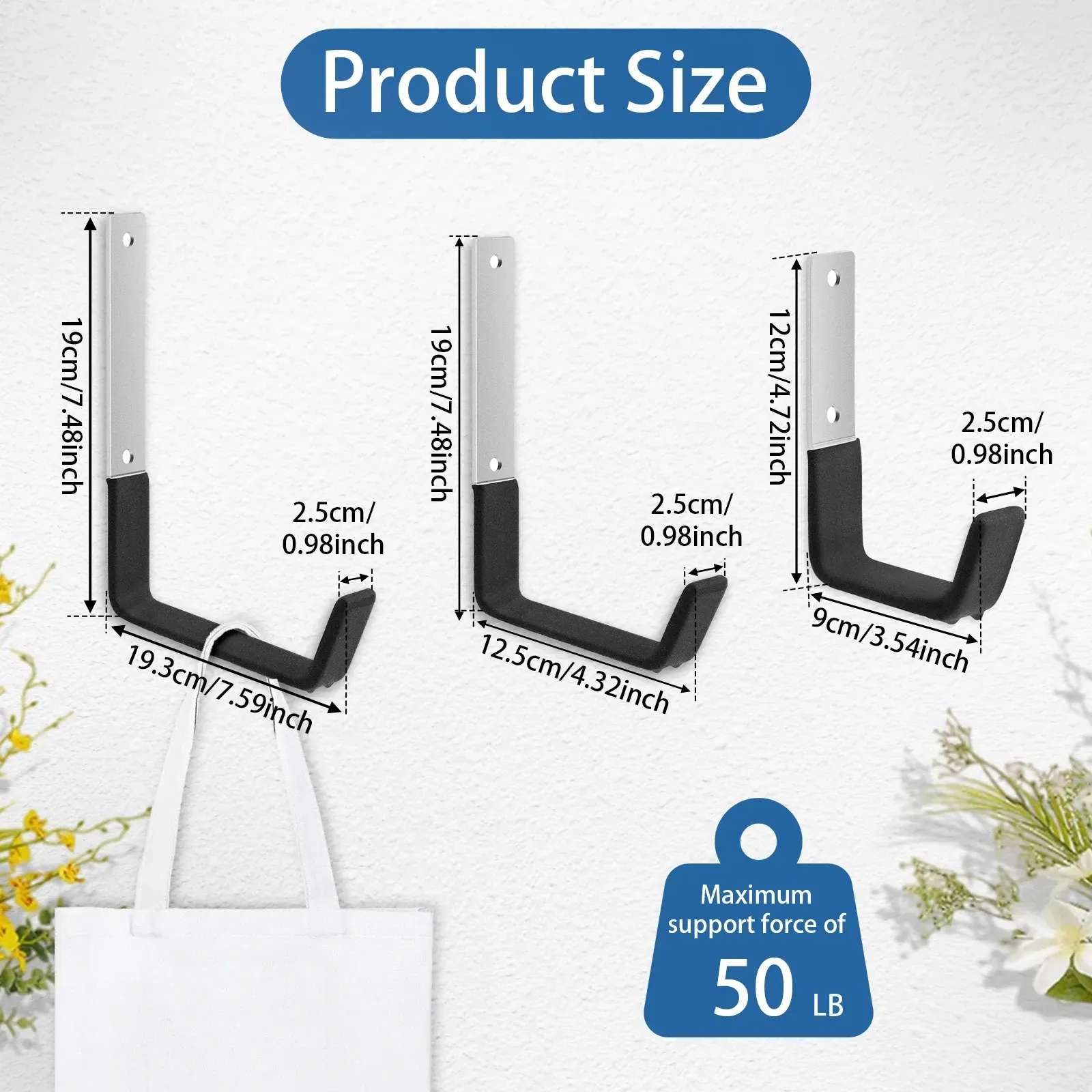 6Pcs Garage Utility Hook Wall Mount Bicycle Hook Stand 50lbs Support Capacity Anti-Slip Coating Storage Hanger Kits - 6pcs S And M And L - Image 4