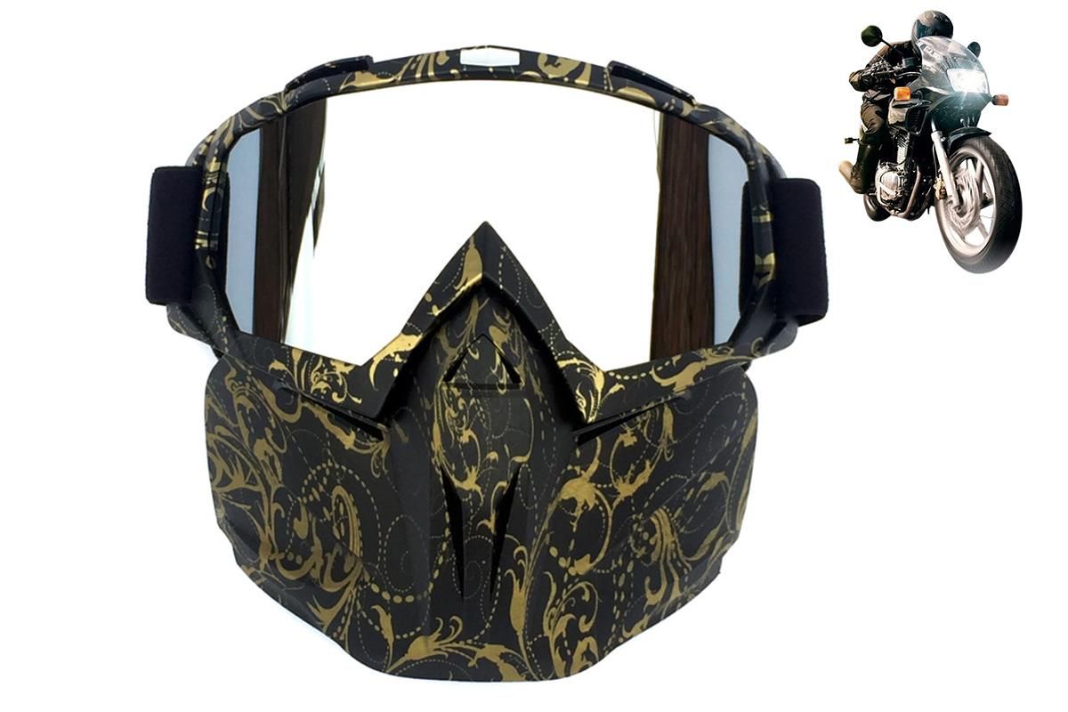 Outdoor Sport Goggles Ski Snowmobile Face Mask with Sun Glasses - Bronze and Black - Image 1