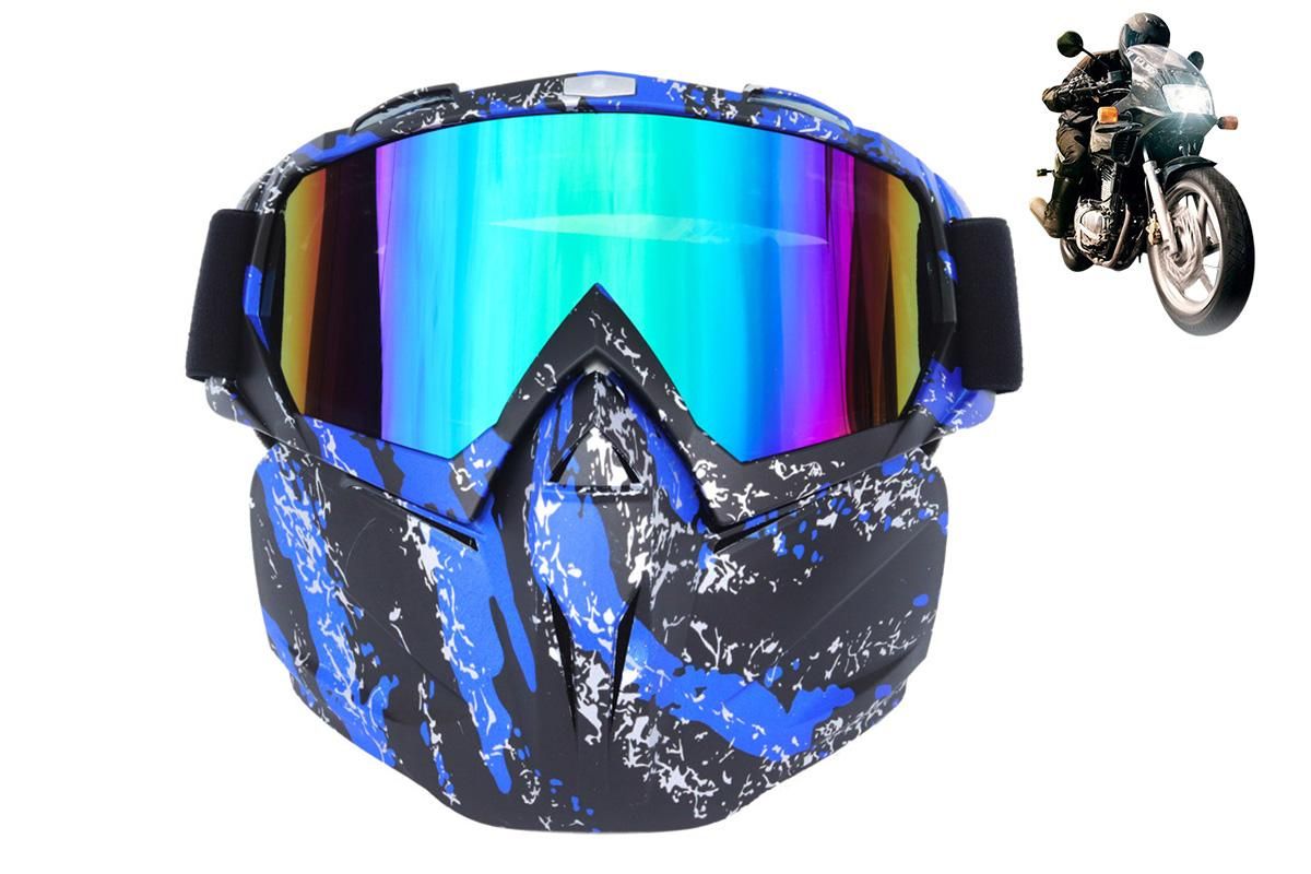 Outdoor Sport Goggles Ski Snowmobile Face Mask with Sun Glasses - Blue and Black - Image 1
