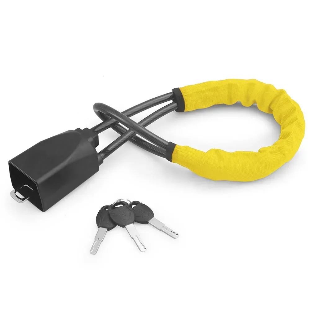 Car Steering Wheel Lock With Seat Belt Socket Steel Rope For Truck SUV Van RV With 3 Keys Universal Anti Theft Device - Yellow - Image 1