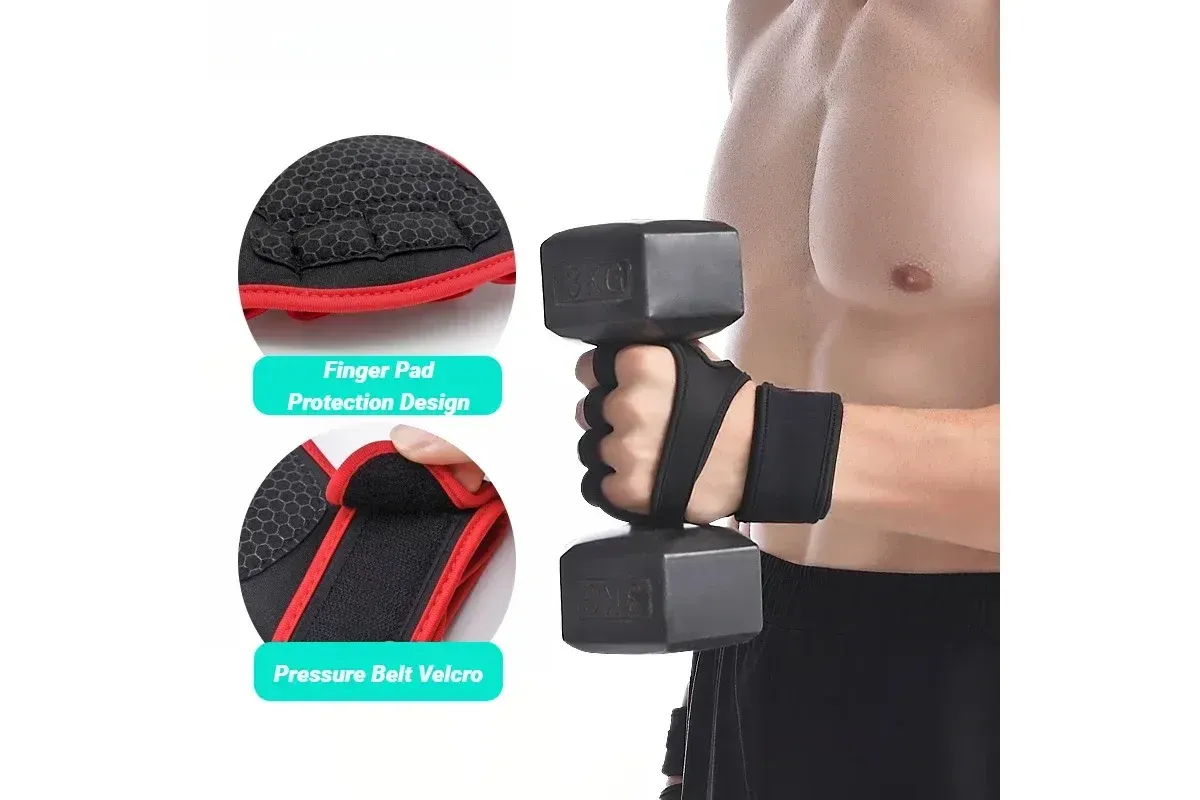 Half Finger Training Sport Gloves For Men Women Workout Fitness Body Building Weightlifting Gym Hand Wrist Protector Dumbbells - Black (1pair) XL - Image 4