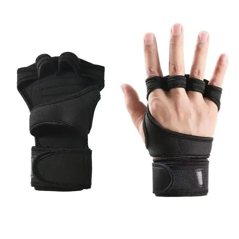 Half Finger Training Sport Gloves For Men Women Workout Fitness Body Building Weightlifting Gym Hand Wrist Protector Dumbbells - Black (1pair) L - Image 1