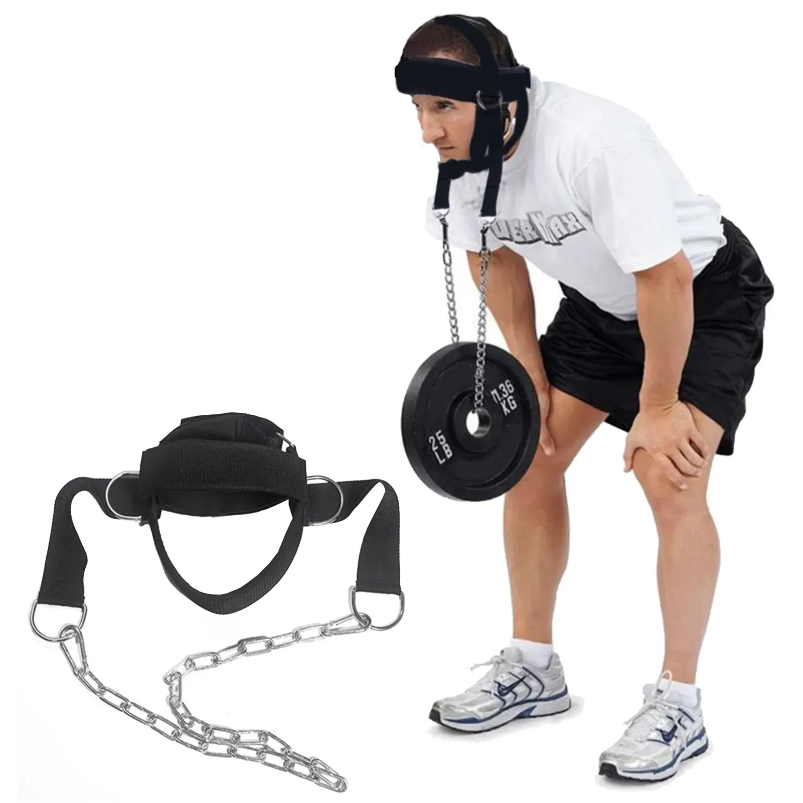 Head Neck Trainer Adjustable Neck Exerciser Head Harness Weight Lifting Belt Training Belt For Fitness Injury Recovery - Black - Image 2