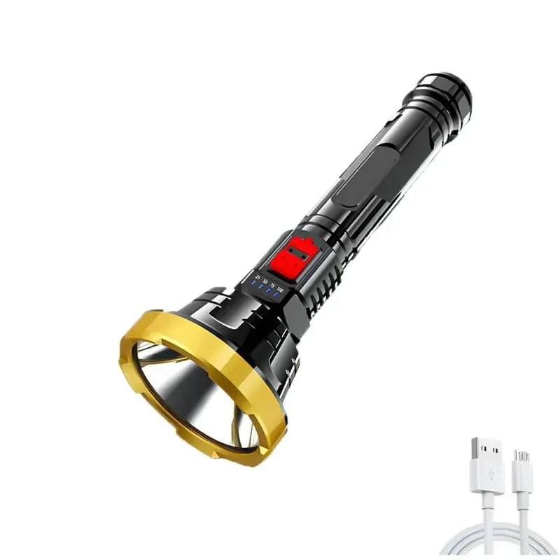 LED Flashlight USB Rechargeable Tactical Hunting Camping Lantern Built-in Battery Power Display - Gold - Image 1