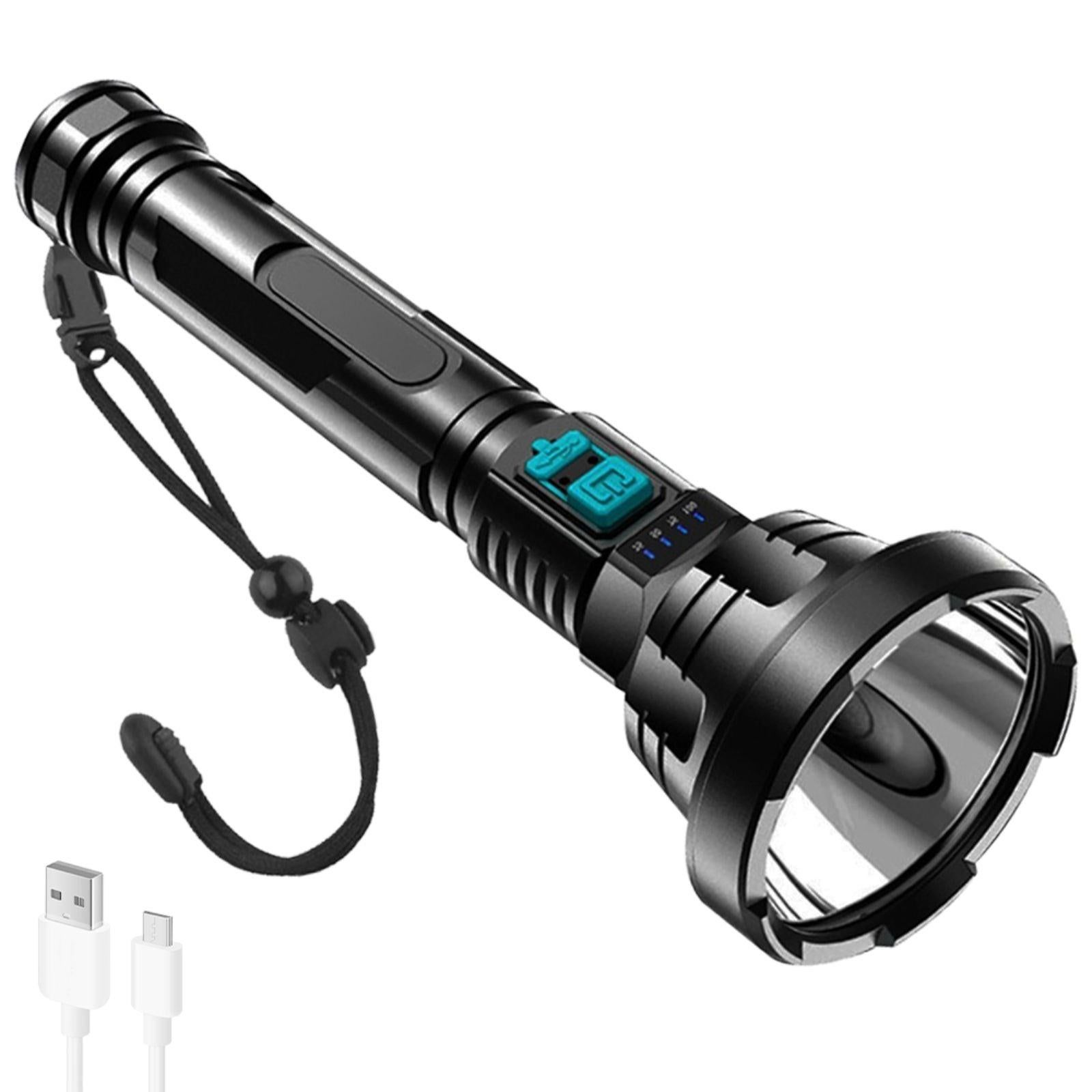 LED Flashlight USB Rechargeable Tactical Hunting Camping Lantern Built-in Battery Power Display - Gold - Image 8