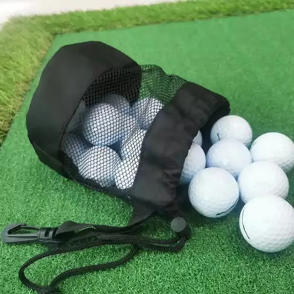 Mesh nylon drawstring golf bag holds 16 golf balls suitable for family outings single-sided drawstring pocket - Black - Image 2