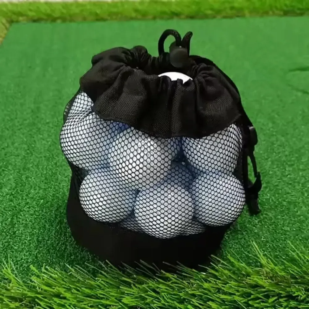 Mesh nylon drawstring golf bag holds 16 golf balls suitable for family outings single-sided drawstring pocket - Black - Image 4